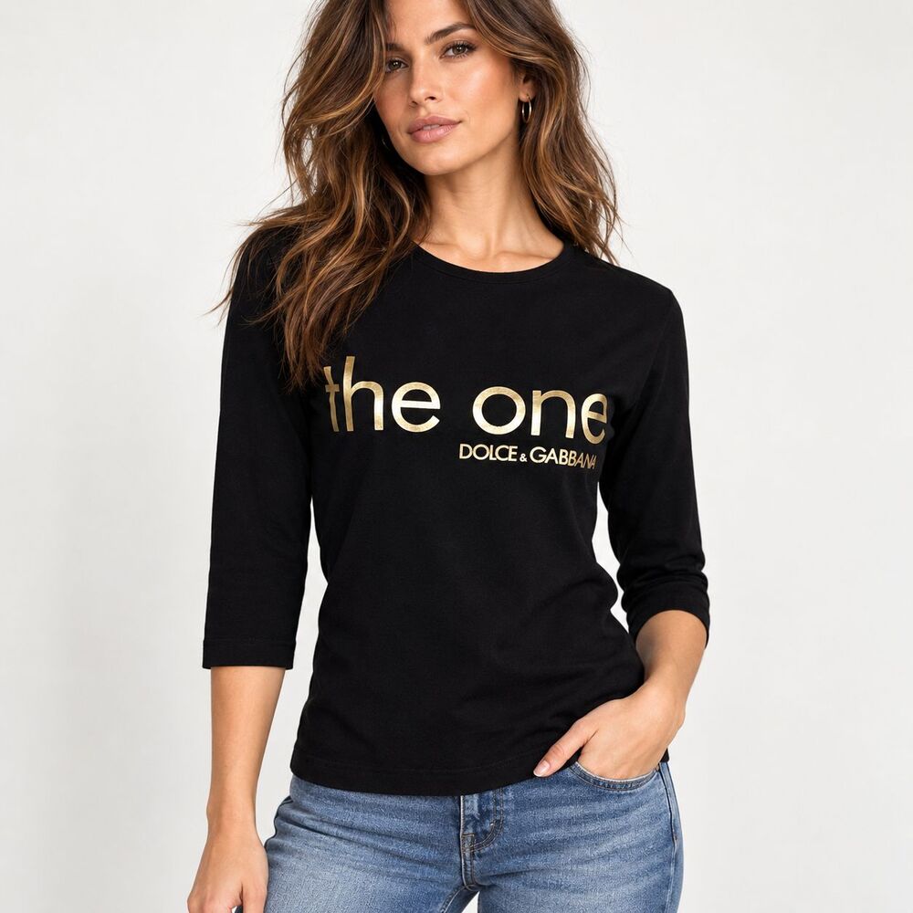 Dolce & Gabbana The One Parfums Promo Top M/L Black Gold 3/4 Sleeve Y2K